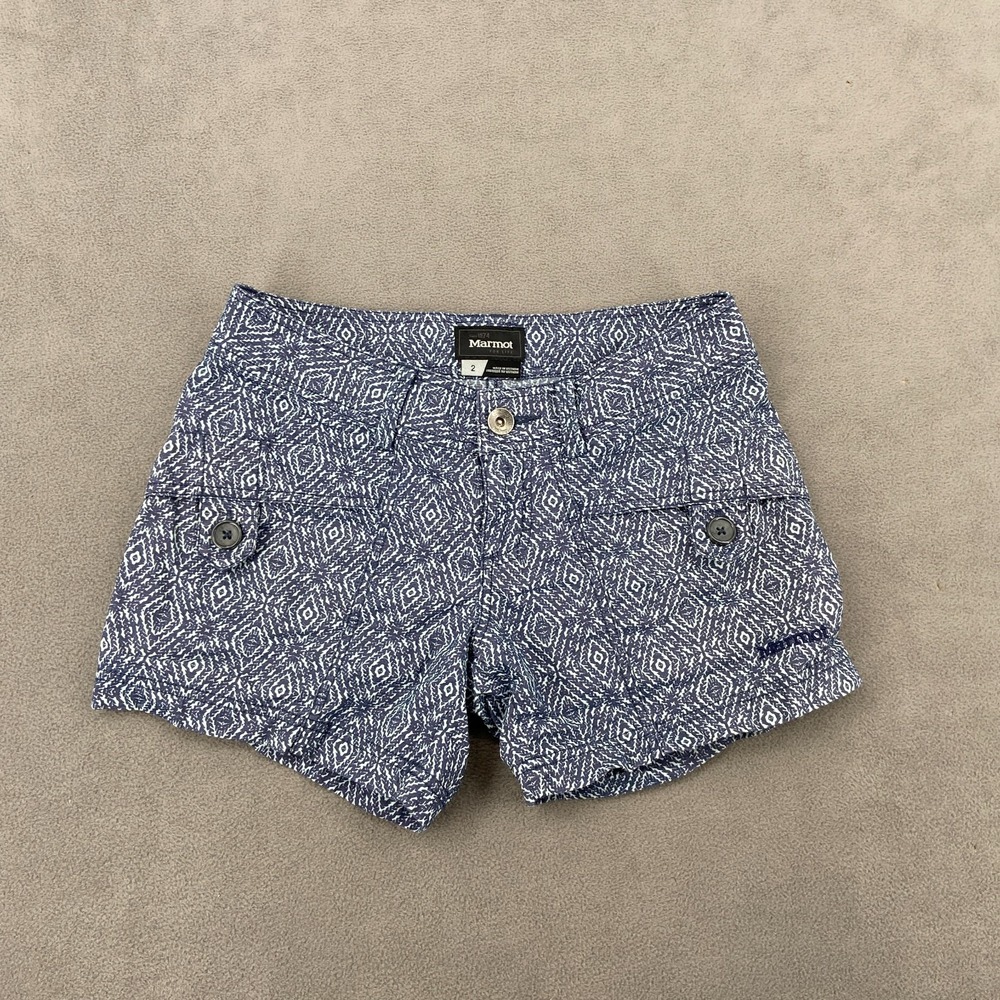 Marmot For Life Ginny Cargo Shorts Womens 2 Blue Geometric Print Hiking Camping